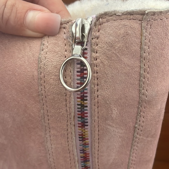 Pink leather Ugg boots w rainbow beaded zipper on outside of each rare! - Picture 6 of 10